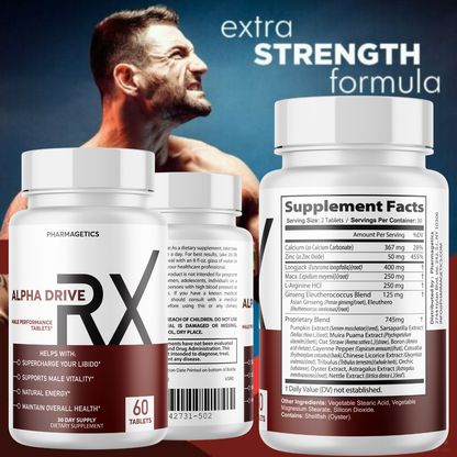 Alpha Drive RX - Male Health Tablets to Boost Energy and Intimate Performance - 12 Bottles