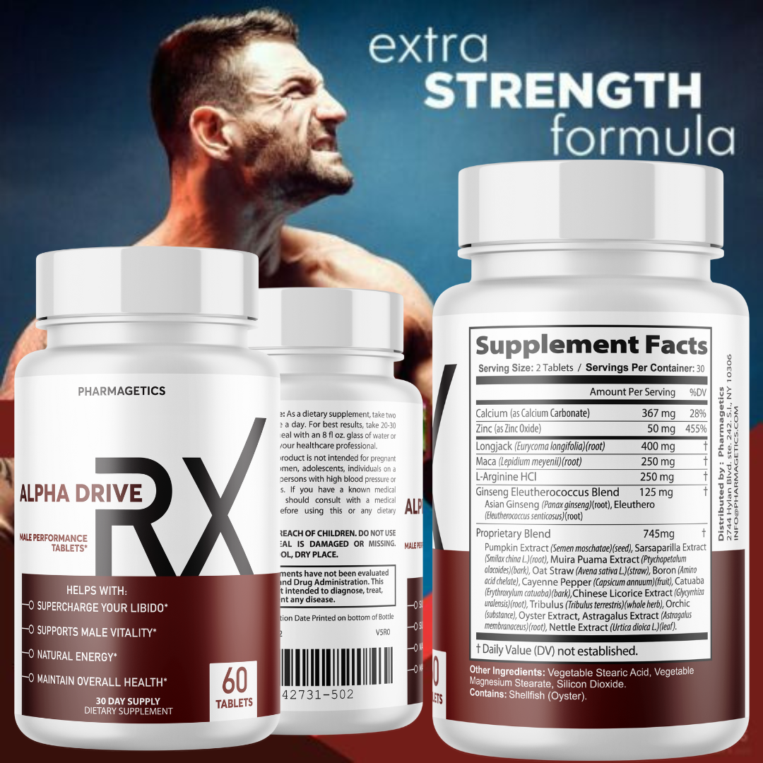 Alpha Drive RX - Male Health Tablets to Boost Energy and Intimate Performance 6 Bottles