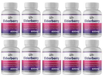 Elderberry Capsules 600mg Immune System Support - 10 Bottles 600 Capsules