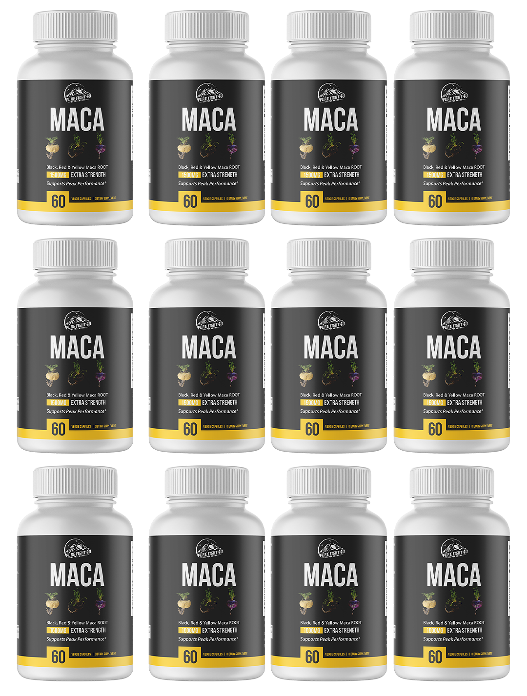 Maca Black, Red,  & Yellow Maca Root 1500mg - 12 Bottles 720 Capsules