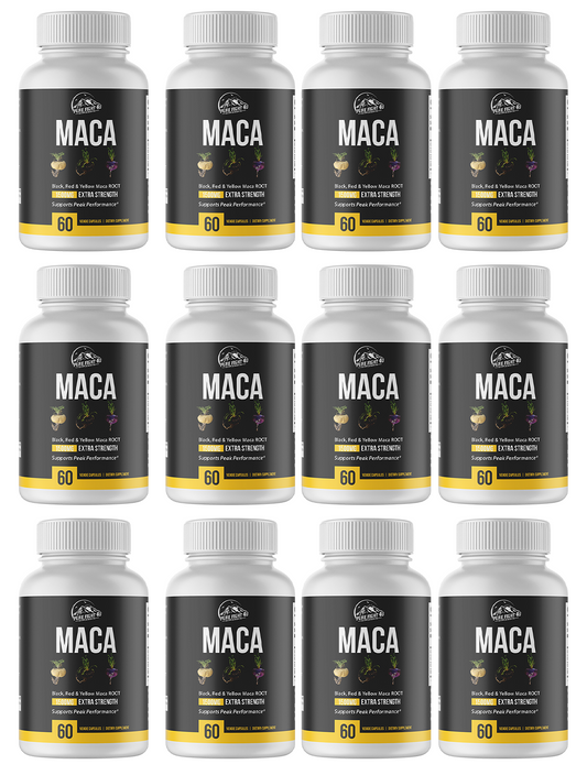 Maca Black, Red,  & Yellow Maca Root 1500mg - 12 Bottles 720 Capsules