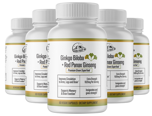 Ginkgo Biloba+Red Panax Ginseng Premium Green Superfood - 5 Bottles 300 Capsules