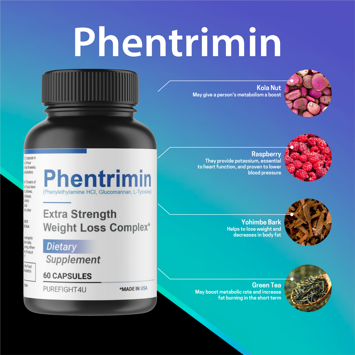 Official Phentrimin Extra Strength - 3 Bottles, 180 Capsules