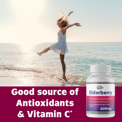 Elderberry Capsules 600mg Immune System Support - 3 Bottles 180 Capsules