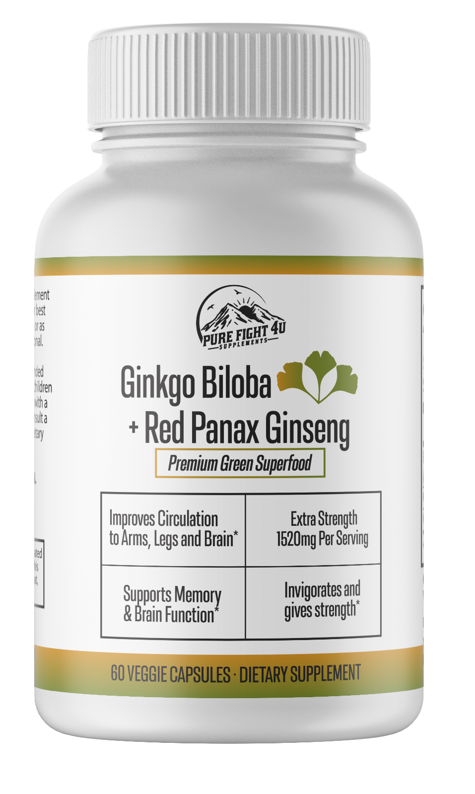 Ginkgo Biloba+Red Panax Ginseng Premium Green Superfood -12 Bottles 720 Capsules