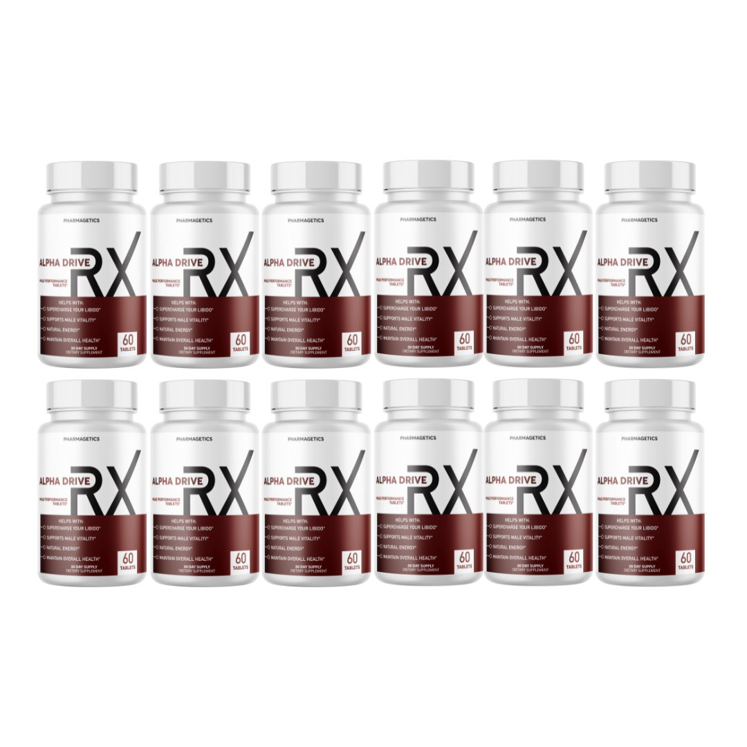 Alpha Drive RX - Male Health Tablets to Boost Energy and Intimate Performance - 12 Bottles