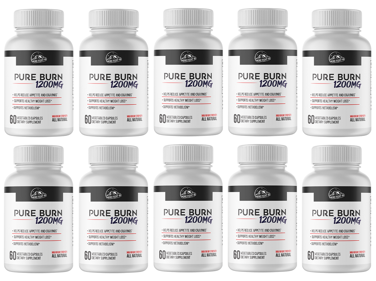 Pure Burn 1200mg Dietary Supplement - 10 Bottles 600 Capsules