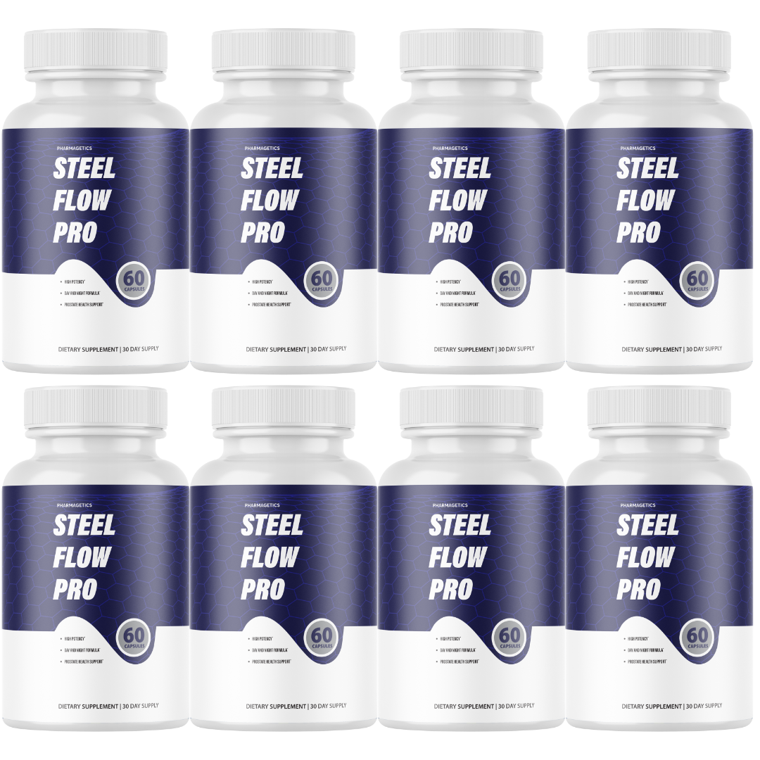 Steel Flow Pro Maximum For Men, SteelFlow Pro Blood Flow - 8 Bottles