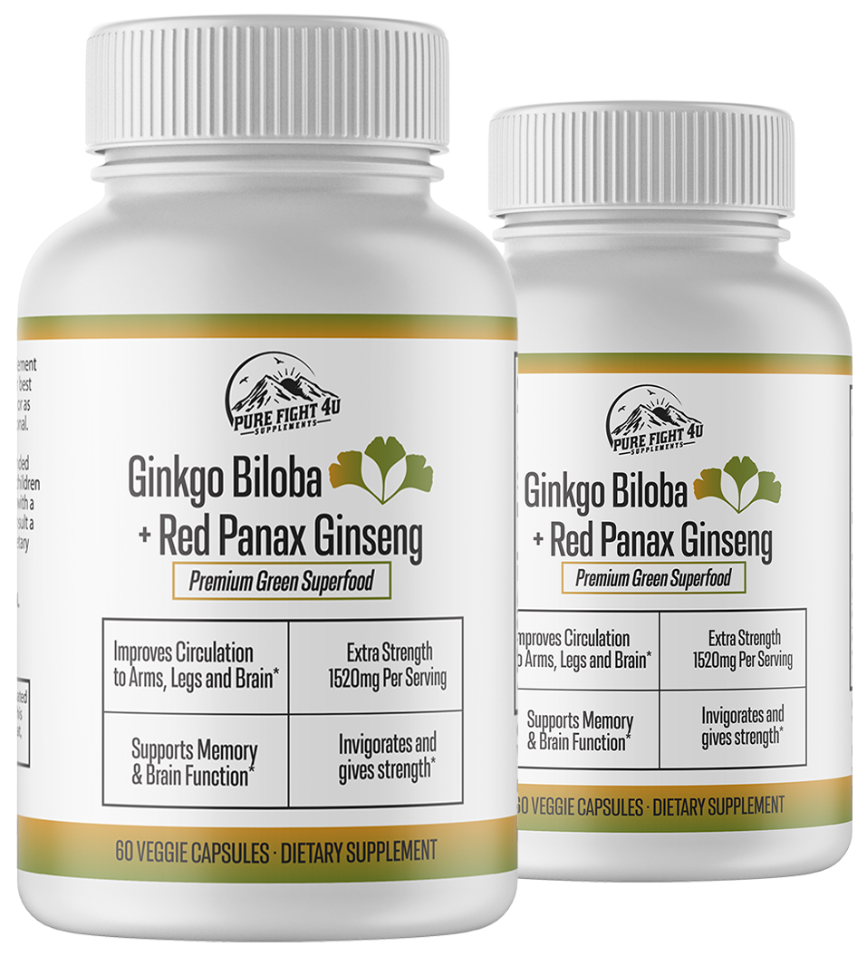 Ginkgo Biloba+Red Panax Ginseng Premium Green Superfood - 2 Bottles 120 Capsules