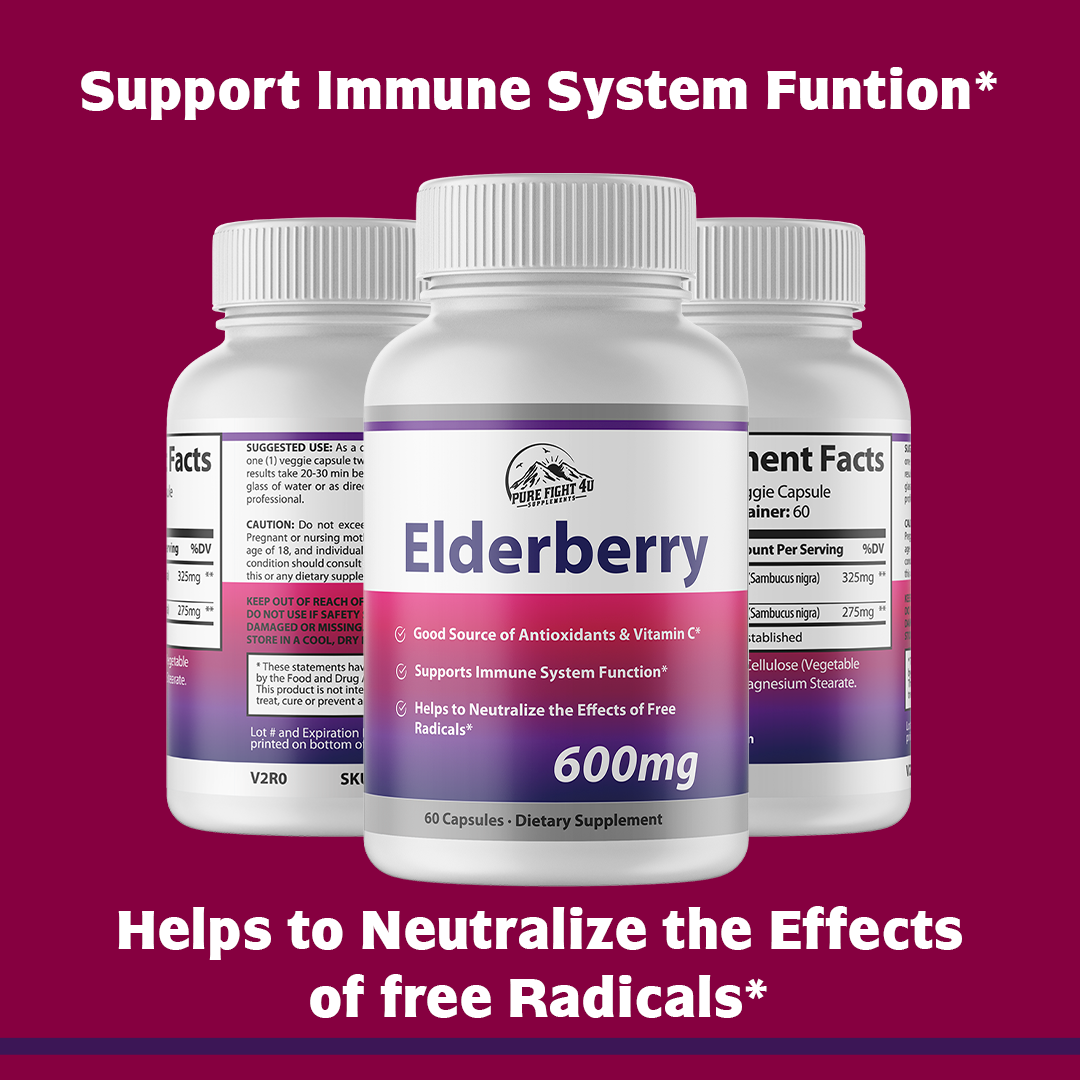 Elderberry Capsules 600mg Immune System Support - 2 Bottles 120 Capsules