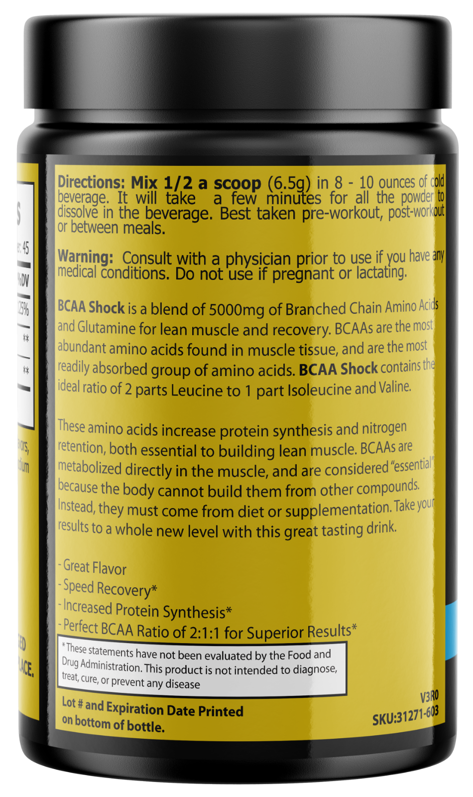 BCAA Shock Powder Fruit Punch Flavor 292 Grams - 3 Bottles