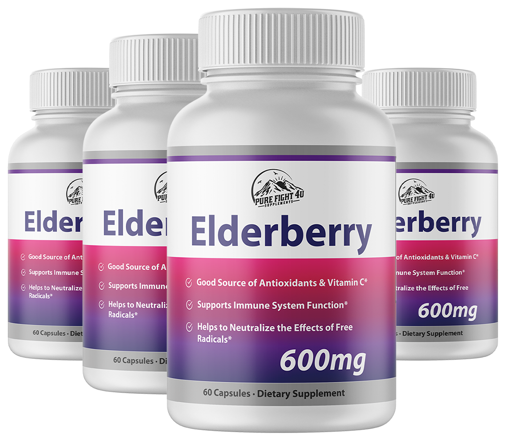 Elderberry Capsules 600mg Immune System Support - 4 Bottles 240 Capsules