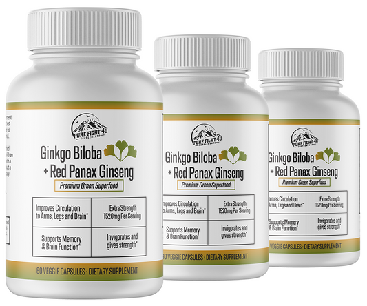 Ginkgo Biloba+Red Panax Ginseng Premium Green Superfood - 3 Bottles 180 Capsules