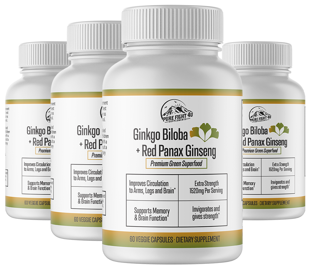 Ginkgo Biloba+Red Panax Ginseng Premium Green Superfood - 4 Bottles 240 Capsules