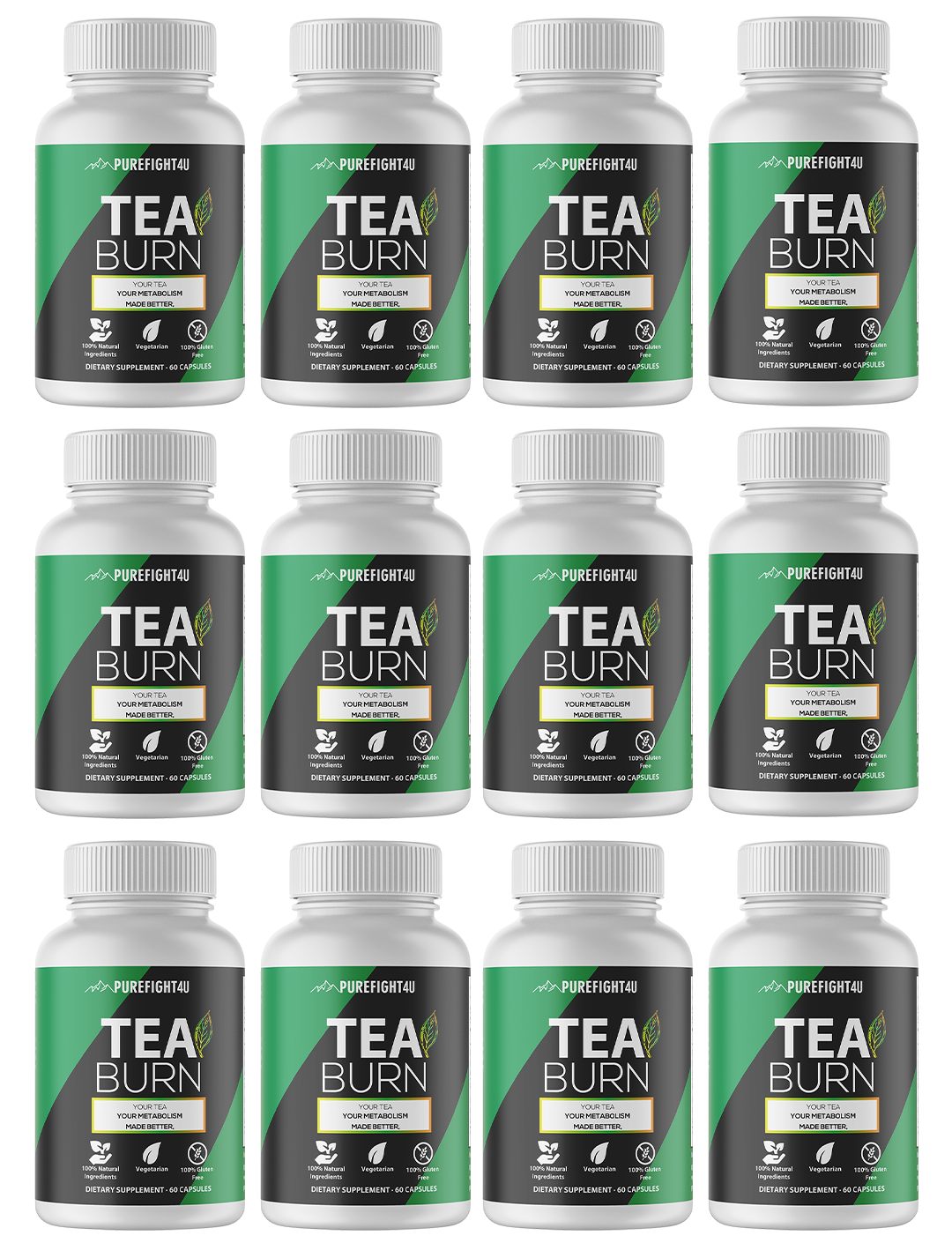 Tea Burn Dietary Supplement 12 Bottles 720 Capsules