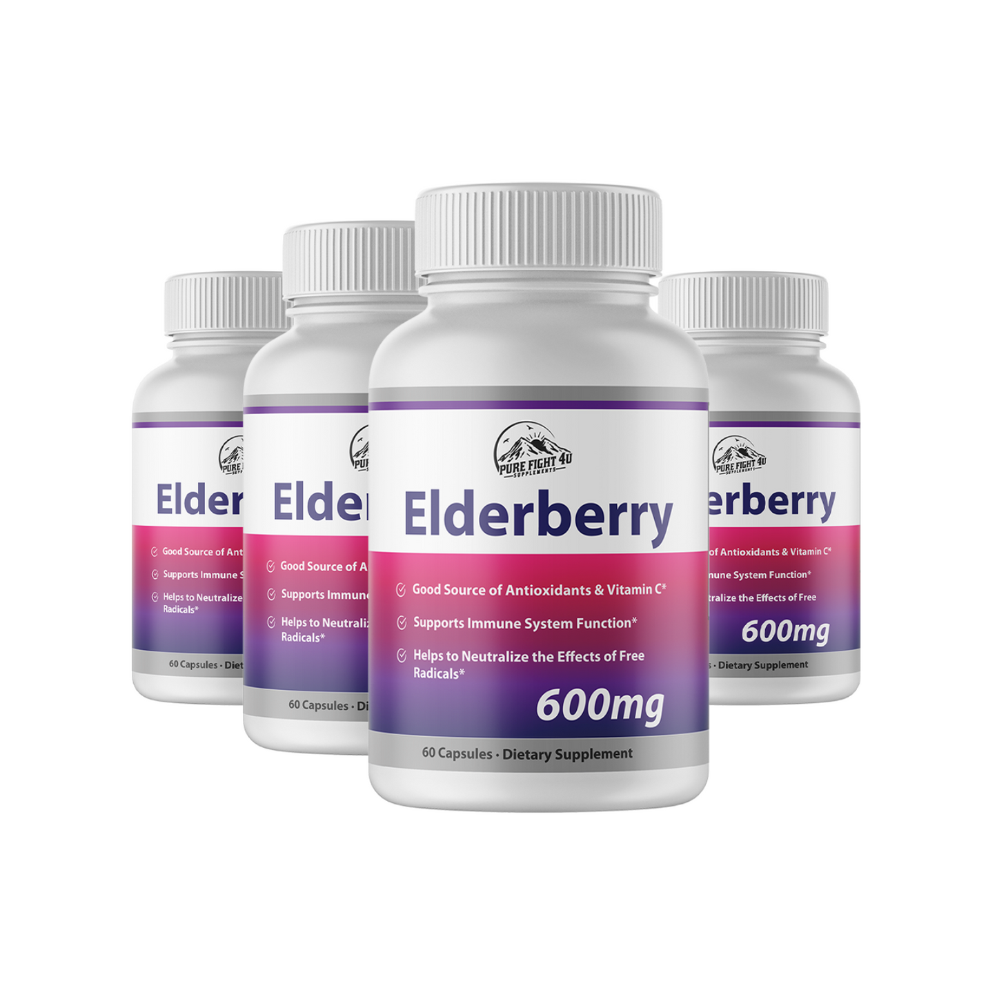 Elderberry Capsules 600mg Immune System Support - 4 Bottles 240 Capsules