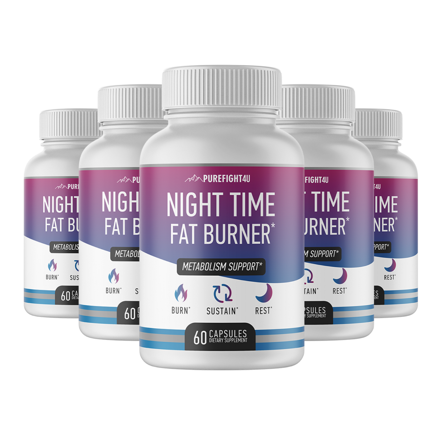 Night Time Fat Burner - Metabolism Support - 5 Bottles 300 Capsules