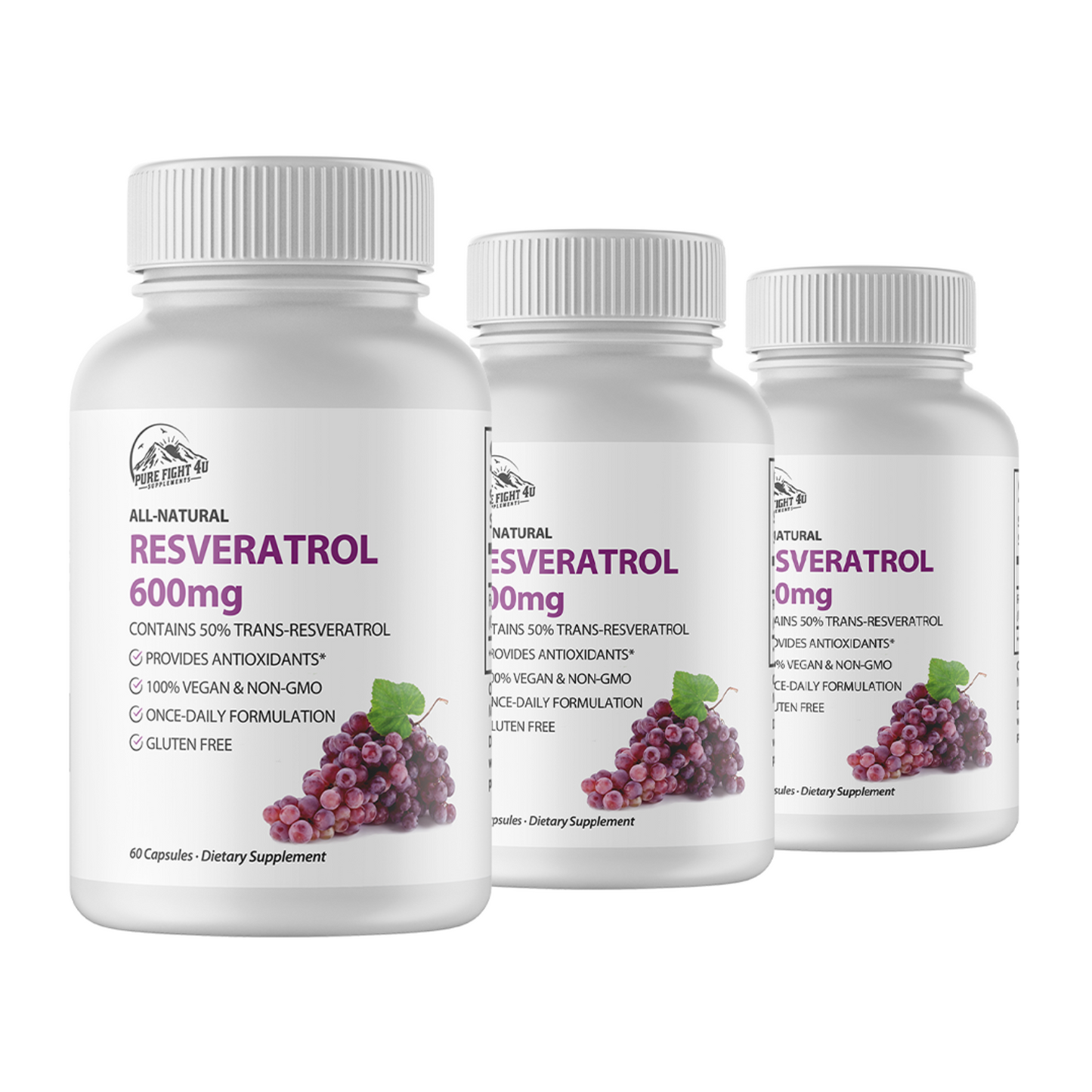 Resveratrol 600mg Dietary Supplement - 3 Bottles 180 Capsules