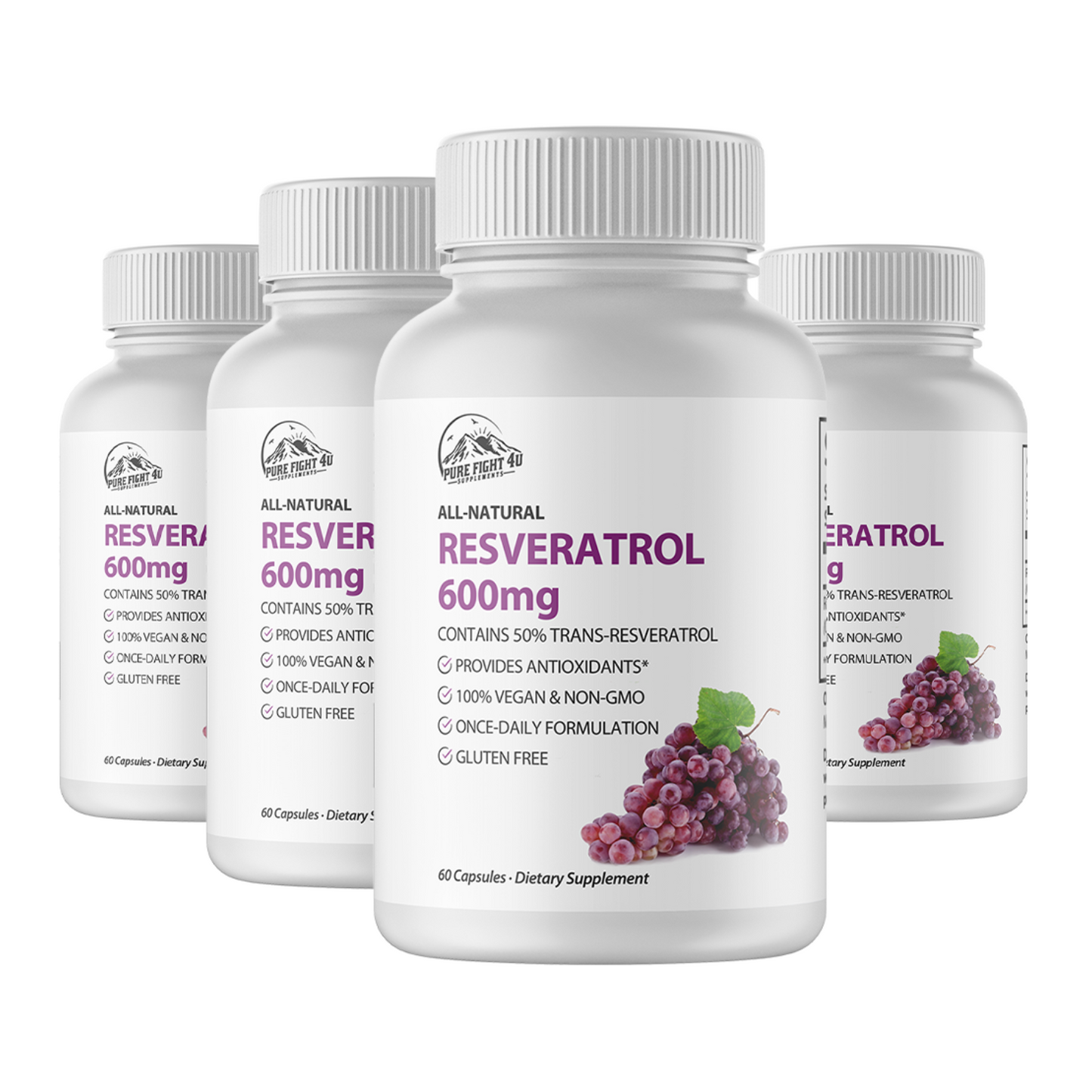 Resveratrol 600mg Dietary Supplement - 4 Bottles 240 Capsules