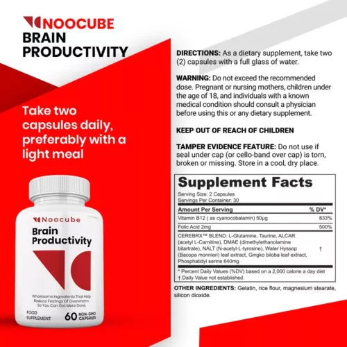 (5 pack) Noocube Brain Productivity Pills, Cognitive &amp; Memory, Premium Formula