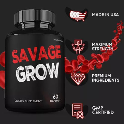 Savage Grow Capsules, Maximum Strength Supplement , Made in USA  (2 Pack)